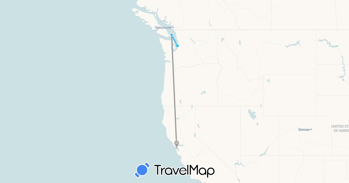 TravelMap itinerary: plane, boat in United States (North America)